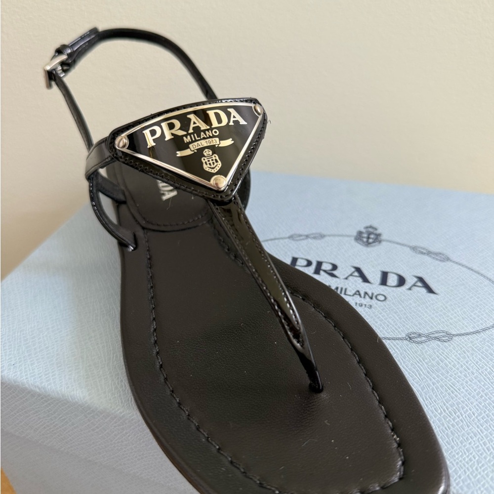 Prada Black Elegant T-Strap Sandals - Picture 2 of 6